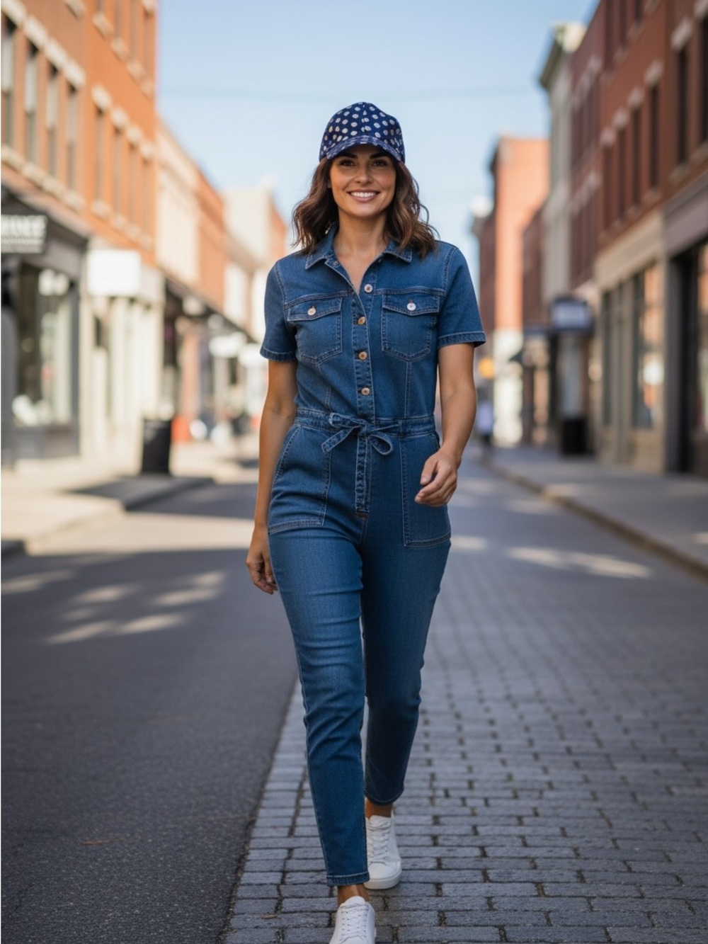 Crewcuts Navy Bucket Hat with Gold Polka Dots